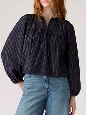 Levi’s Josephine Blouse Black Long Sleeve Notch Neck Boho XXL